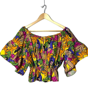 Motel print multicoloured top off the shoulder African women print color tropic